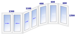 Схема остекления балкона типа "Полукруг"